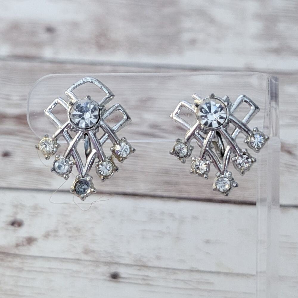 Vintage Screw On Earrings - Silver Tone 1 & 1/8" - Severe Damage